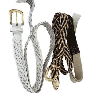 Womens Vintage Belt Lot Braided Gold White‎ Casual Jean Dress Belt Set of 3 L XL